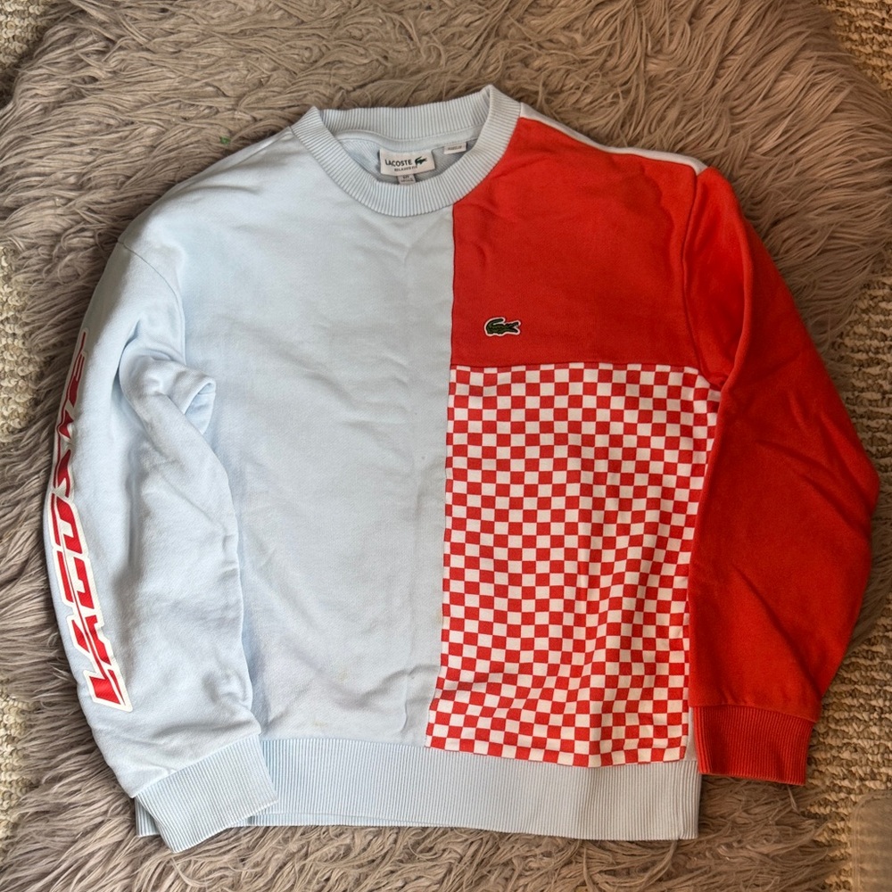Lacoste Kids Red and White Patchwork Sweater